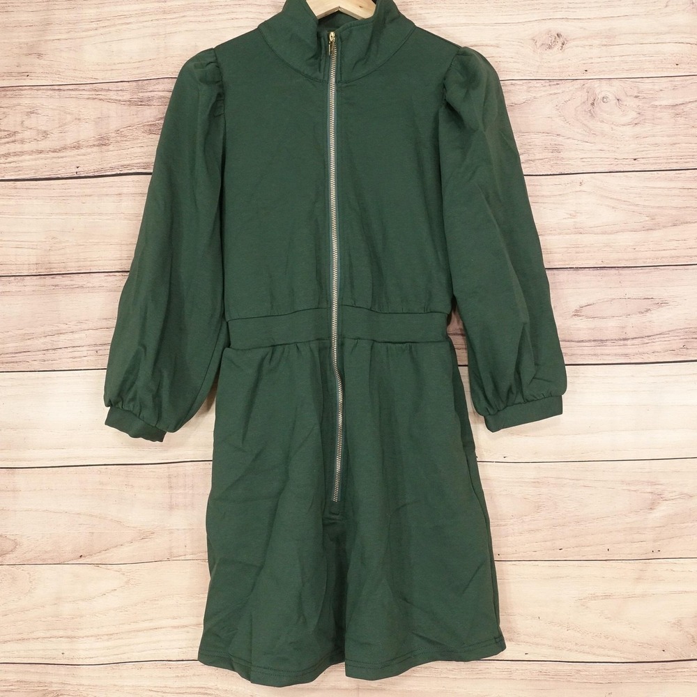 New! Entro Dress Womens S Green City Stroll Mock Neck Zip Fit & Flare Pockets